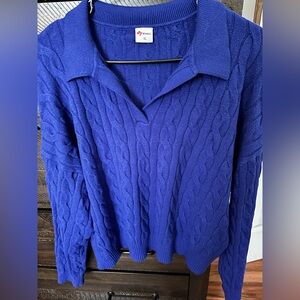 Classic Cable Knit Polo Sweater - Royal Blue